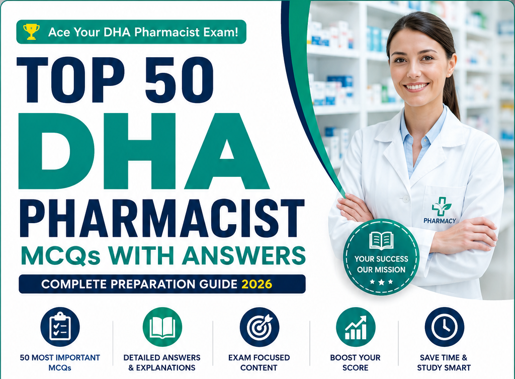 Top 50 DHA Pharmacist MCQs with Answers – Complete DHA Exam Preparation Guide 2026